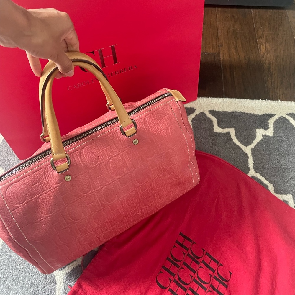 Boston Bag Red Monogram Embossed Leather Large Andy Wristlet.